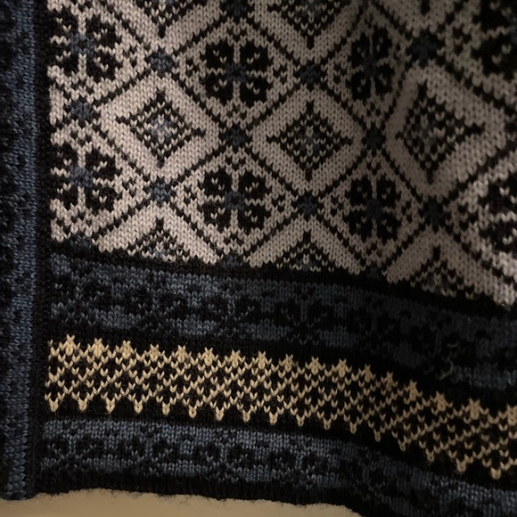 Skjaeveland Norwegian 100% Wool Navy Light Blue Fair Isle Cardigan Size Large - Picture 2 of 13
